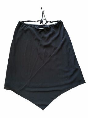 Mandy Evans Black Asymmetrical Wrap Skirt Rhinestone Ring Detail Made in Canada